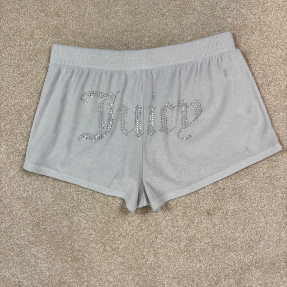 Juicy Couture Womens Light Blue Velour Rhinestone Logo Sleep Shorts‎ Y2K Large